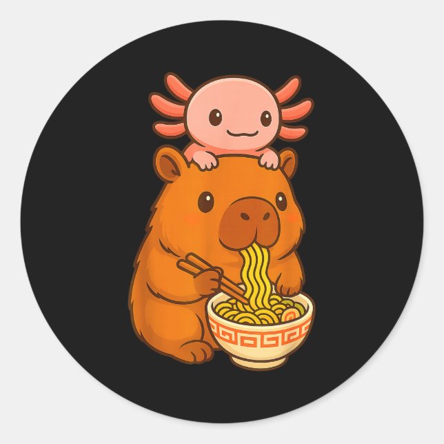 Capybara Anime Ramen Axolotl Funny Graphic Kawaii  Classic Round Sticker (Front)