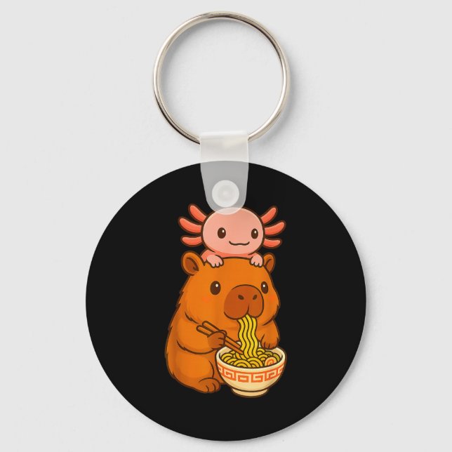 Capybara Anime Ramen Axolotl Funny Graphic Kawaii  Keychain (Front)