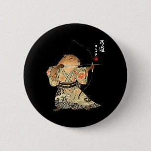Capybara Archery Samurai Kyudo Japanese Animal Art Button