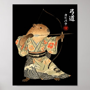 Capybara Archery Samurai Kyudo Japanese Animal Art Poster