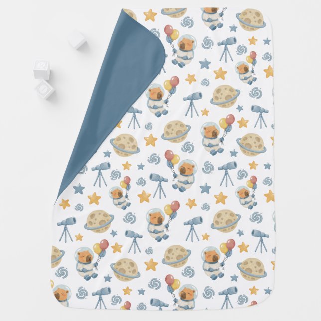 Capybara Astronaut Pattern Baby Blanket (In Situ)