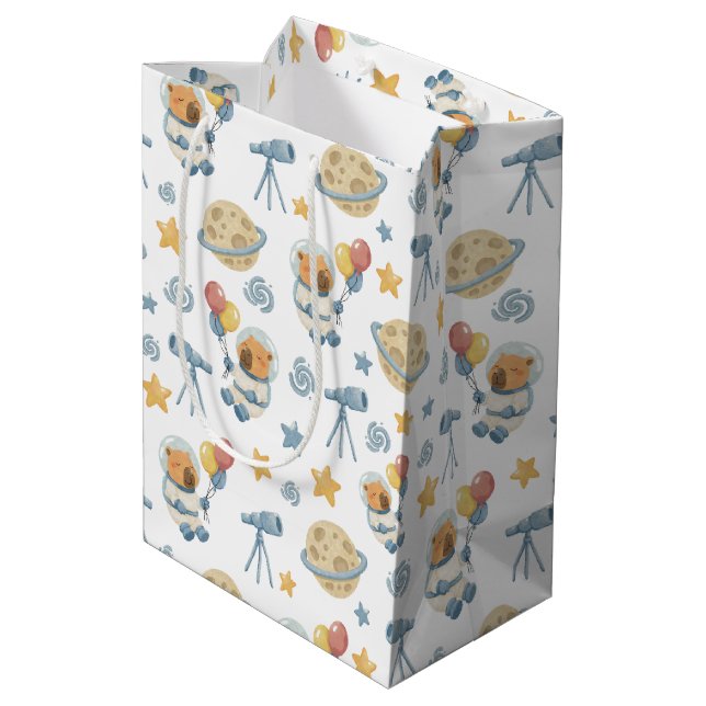 Capybara Astronaut Pattern Gift Bag (Back Angled)