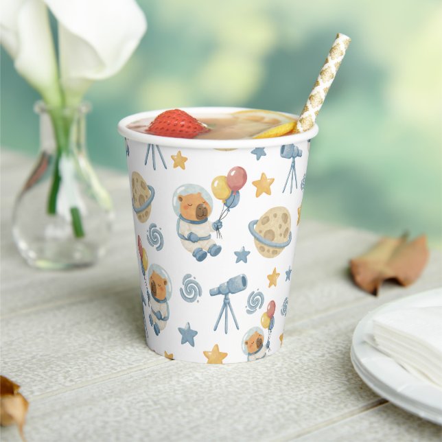 Capybara Astronaut Pattern Paper Cups (Insitu)