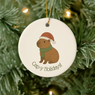 Capybara at Christmas Ceramic Ornament