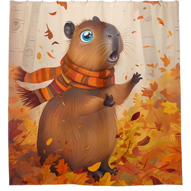 Capybara Autumn Curtain | Cozy Fall-Themed  (Front)