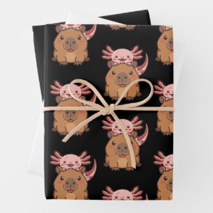 Capybara Axolotl Kawaii Animal Lover Zoo Day Wrapping Paper Sheets