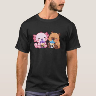 Capybara Axolotl Kawaii Boba Tea Cute Pastel Desig T-Shirt