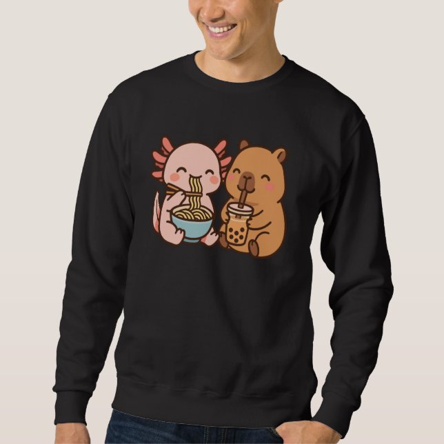 Capybara Axolotl Kawaii Kids Anime Boba Tea Ramen Sweatshirt (Front)