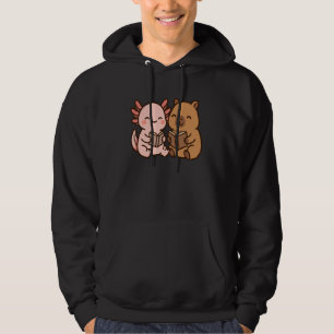 Capybara Axolotl Kawaii Kids Anime Book Lover Read Hoodie