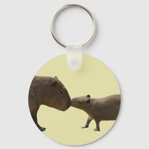 Capybara baby and mom yellow keychain