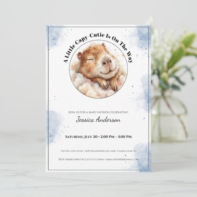Capybara Baby Shower Invitation • A Little Cutie (Standing Front)