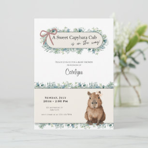Capybara Baby Shower Invitation • Greenery Theme