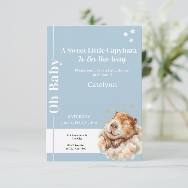 Capybara Baby Shower Invitation • Oh Baby (Standing Front)