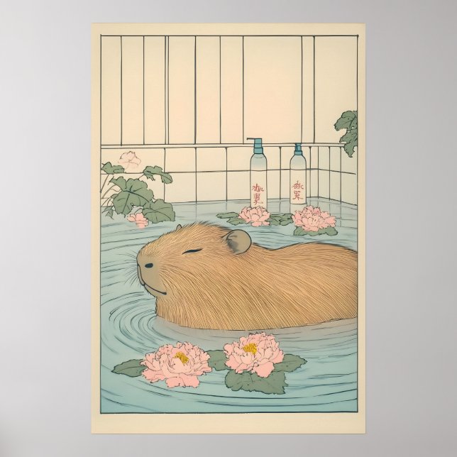 Capybara Bath Print Japanese Ukiyo-e Animal Art (Front)