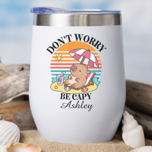 Capybara beach Summer family Vacation  Thermal Wine Tumbler