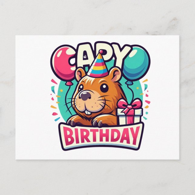 Capybara Birthday Bash – Quirky Party Animal  Postcard (Front)
