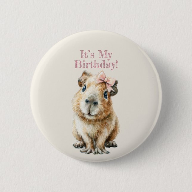 Capybara Birthday Button • Cute Woodland Party (Front)