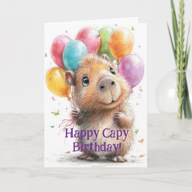 Capybara Birthday Card • Cute Balloon Design (Front)