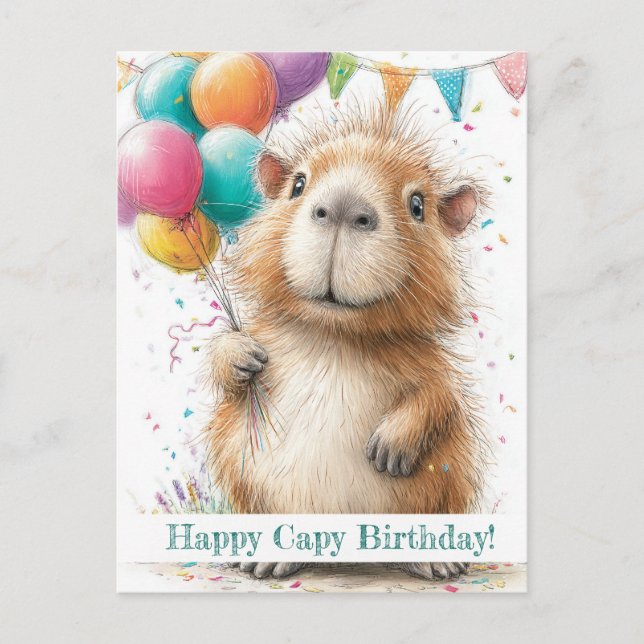 Capybara Birthday Card • Cute Balloon Design (Front)