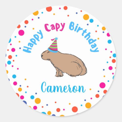Capybara Birthday Cute Hand_Illustrated Colorful Classic Round Sticker