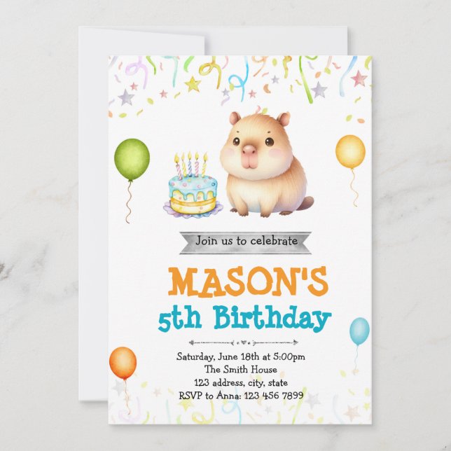 Capybara birthday invitation (Front)