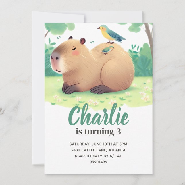 Capybara Birthday Invitation (Front)