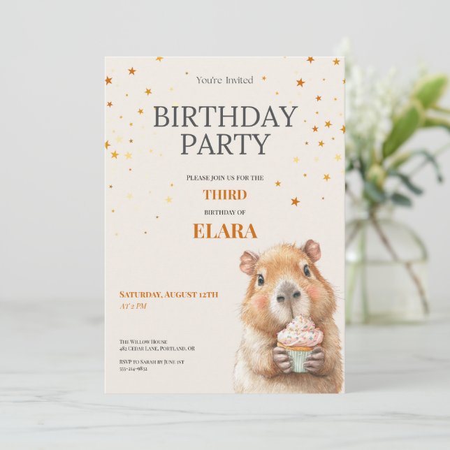 Capybara Birthday Invitation • 3rd Birthday (Standing Front)