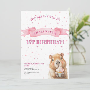 Capybara Birthday Invitation • Cute First Birthday