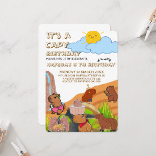 Capybara Birthday invitation, Cute Floral Pink Gir Invitation