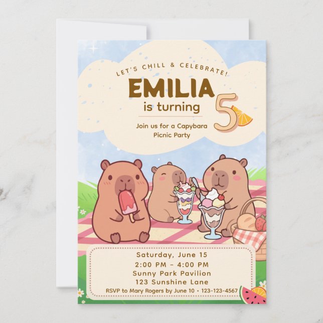 Capybara Birthday Picnic Invitation (Front)