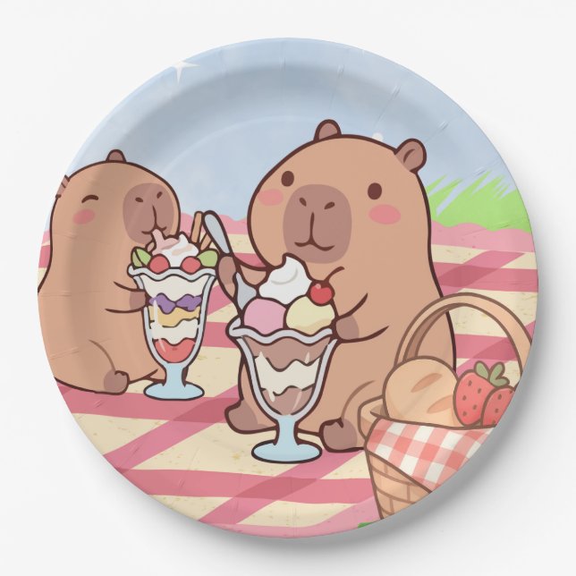Capybara Birthday Picnic  Paper Plates (Front)