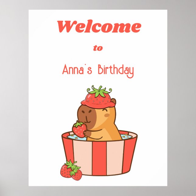 Capybara Birthday Sign | Cute Animal Party sign (Front)