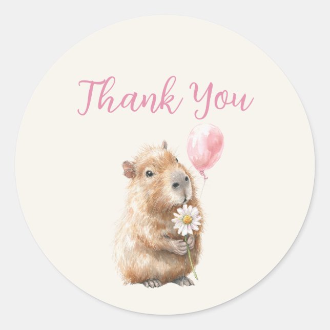 Capybara Birthday Thank You Classic Round Sticker (Front)