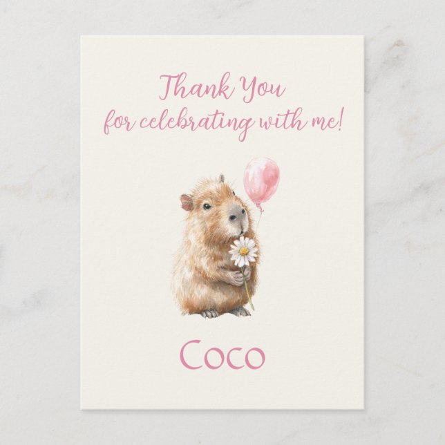 Capybara Birthday Thank You Postcard (Front)