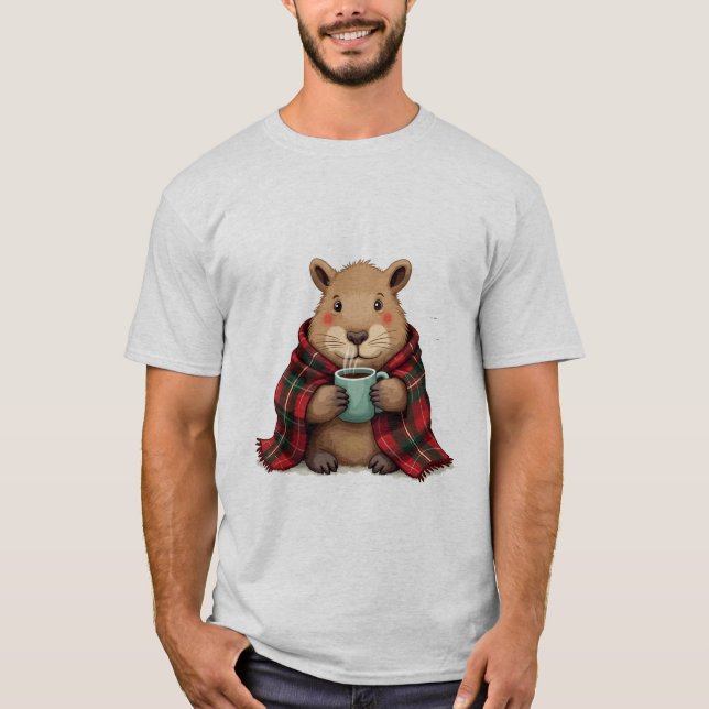 Capybara Blanket Coffee Christmas - Animal Lovers T-Shirt (Front)