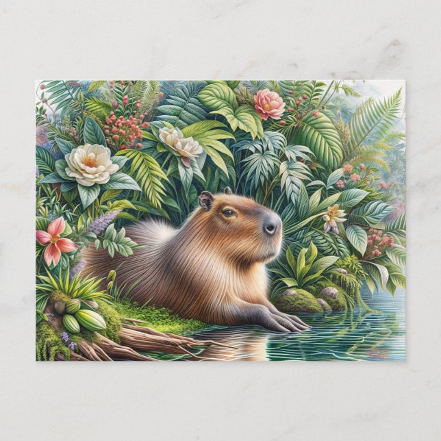 Capybara Botanical Watercolor Art Postcard (Front)