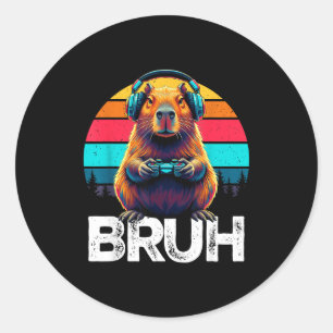 Capybara Bruh Funny Gamer Retro Capybara Gaming  Classic Round Sticker