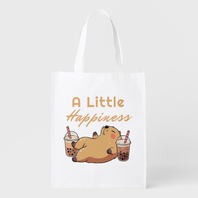 Capybara Bubble Tea Cute Tote Bag (Front)