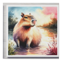 Capybara by the Water REF43 - Watercolor Faux Canvas Print