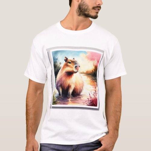 Capybara by the Water REF43 _ Watercolor T_Shirt
