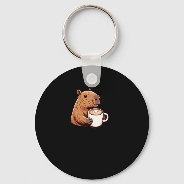 Capybara Cafetero Enjoying A Latte With Art Sticke Keychain (Front)