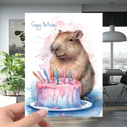 Capybara  Candles Cake _ Cappy Happy Birthday Card