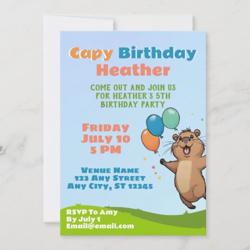 Capybara Capy Birthday Party Invitation