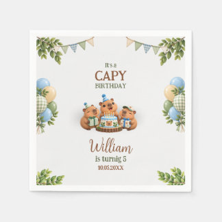 Capybara Capy Party Cute Blue Kawaii Boy Birthday Napkins