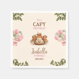Capybara Capy Party Cute Pink Kawaii Girl Birthday Napkins