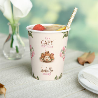 Capybara Capy Party Cute Pink Kawaii Girl Birthday Paper Cups