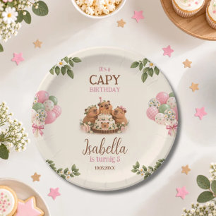 Capybara Capy Party Cute Pink Kawaii Girl Birthday Paper Plates