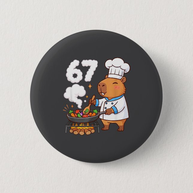 Capybara Chef 67 Six Seven Funny Brain Rot Meme Gr Button (Front)