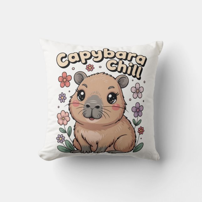 Capybara Chill Throw Pillow (Front)