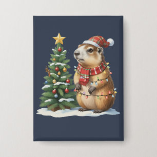 Capybara Christmas Cappy Animal Lover Xmas Button
